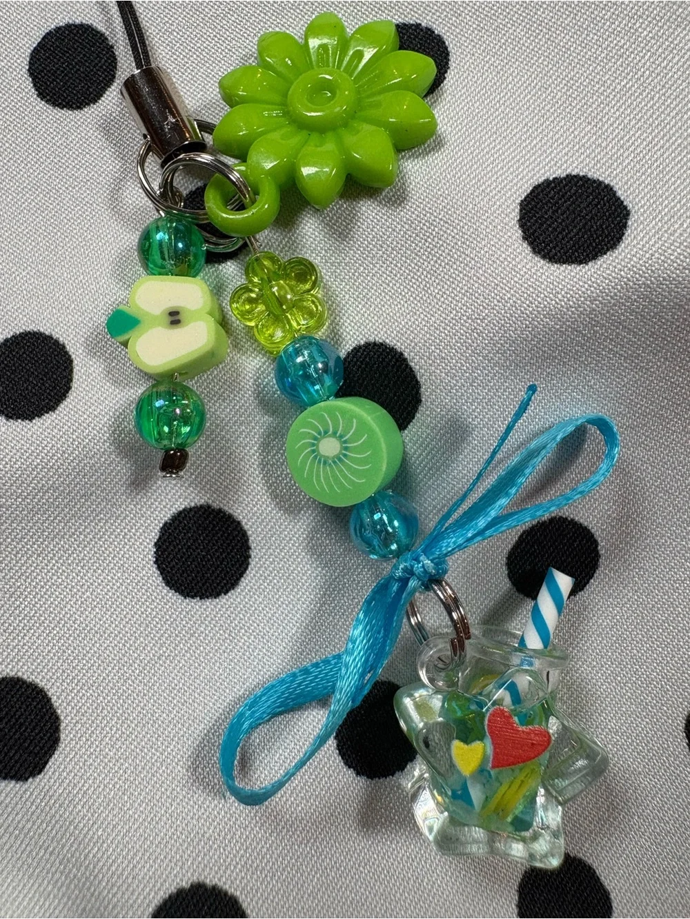Green Floral Bead Phone Charm Keychain